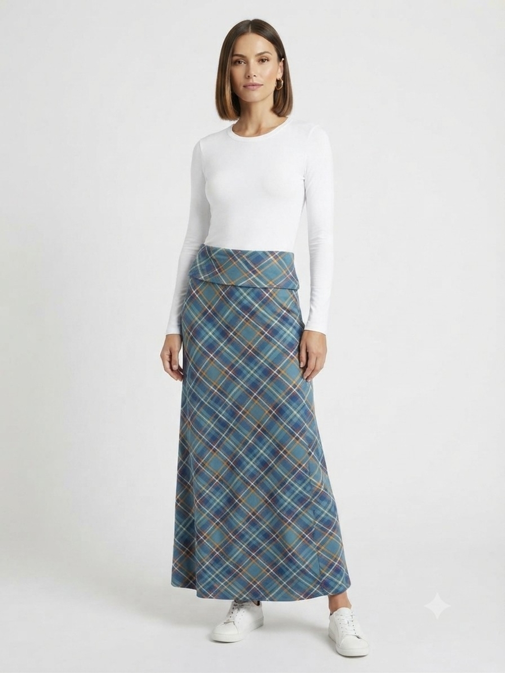 Blue Plaid Maxi Skirt Up To Size 3XL